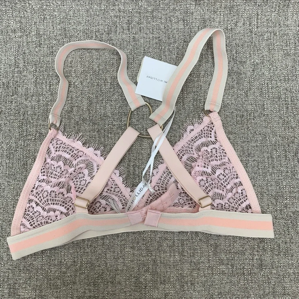 Mimi Holliday Fairy Floss Bra Pink Razor Back Stretch Lace Bra‎ Bralette XS